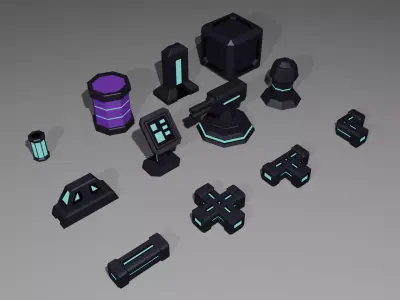 Low Poly Sci-Fi Props Pack HS-001 Low-poly 3D model
