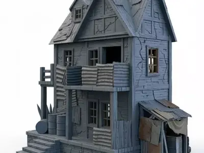 Post Apocalyptic Survivalist Shack Wasteland Ruined House 3D Free low-poly 3D model