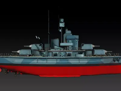 Cartoon British Battleship Low-poly 3D model
