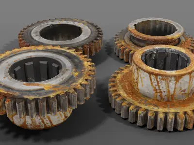 Gears lowpoly rusty Low-poly 3D model