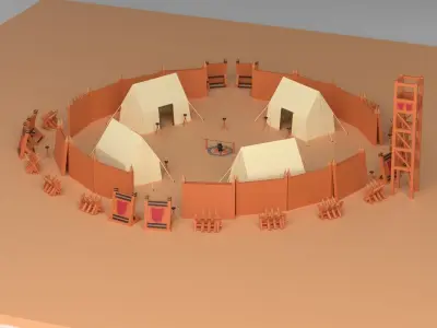 Cartoon Medieval Barracks Low-poly 3D model