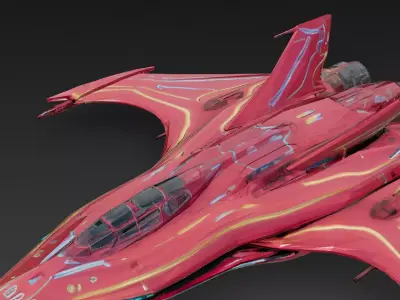 Futuristic Red Sci Fi Fighter Jet 3D Model PBR Low-poly 3D model