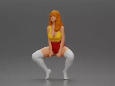 girl sitting at home wearing shorts and mini shirt at home 3D print model