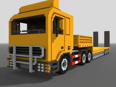 Voxel Truck And Loader Trailer Low-poly 3D model