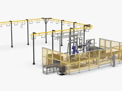 Automatic Loading and Unloading Robot Powder Spraying Line 3D model