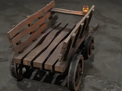 Stylized medieval cart with a lamp Free low-poly 3D model purchase