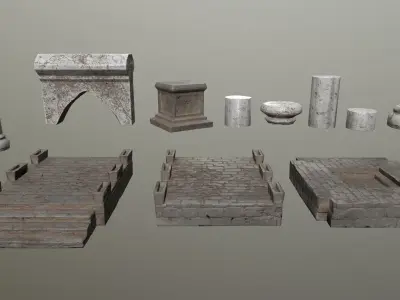 Altar Set brick fire pit Low-poly 3D model