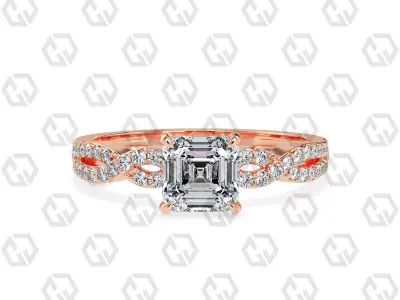Ring 141 Asscher shape twisted shank pave set ring 3D print model