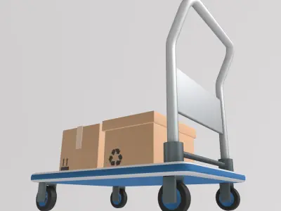 Stylized Low-Poly Hand Truck Trolley with Box Parcel Set Low-poly 3D model