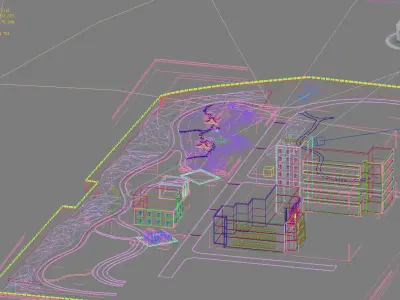 Architecture building in middle of grassy field 3D model