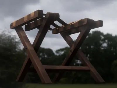 Vintage Wooden Luggage Suitcase Rack - 4K PBR Low-poly 3D model