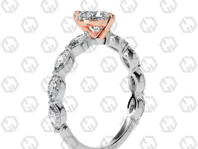 Ring 84 Heart Shape marquise on shanks with Gems 3D print model