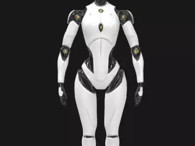 futuristic white glossy female humanoid robot Low-poly 3D model