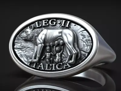 Roman Legion Italica Shewolf Romulus Remus Antique Ring 3D print model