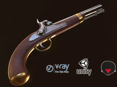 Flintlock pistol - musket gun 3D model