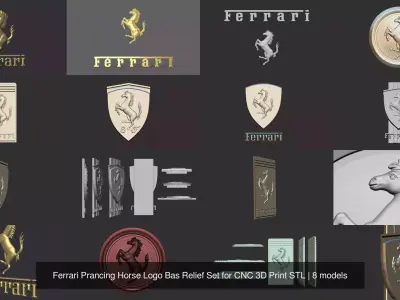 Ferrari Prancing Horse Logo Bas Relief Set for CNC 3D Print STL 3D Model Pack