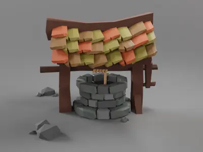 3D Low-Poly Stone Well Low-poly 3D model
