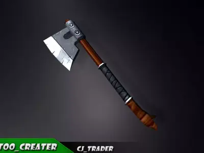 Fantasy modern axe low-poly 3d model Low-poly 3D model