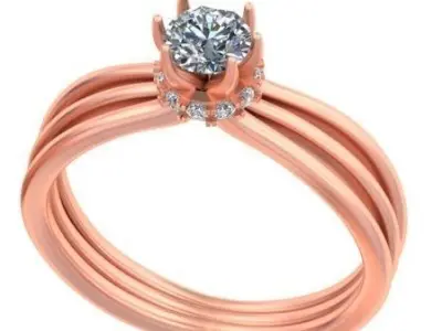 Three band solitaire engagement ring A34 3D print model