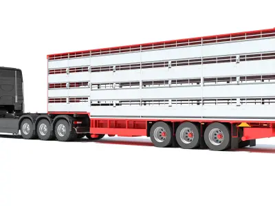 Truck with Cattle Animal Transporter Trailer 3D model