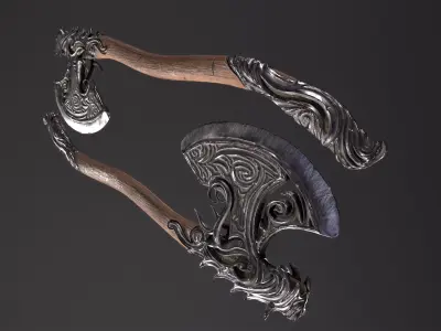 Fantazy Fight Axe Melee Weapon Low-poly 3D model purchase