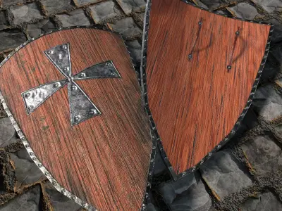 Medieval round shield with coat of arms 5 Low-poly 3D model
