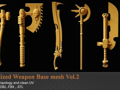 24 Stylized Weapon Base mesh Vol2 Low-poly 3D model