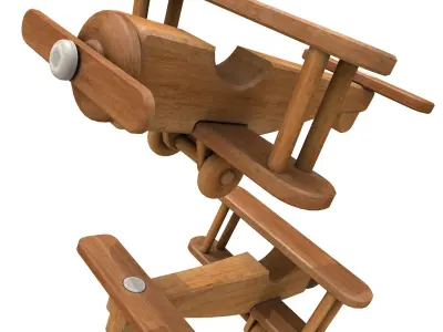 Wooden Toy Biplane Airplane Low Poly Low-poly 3D model