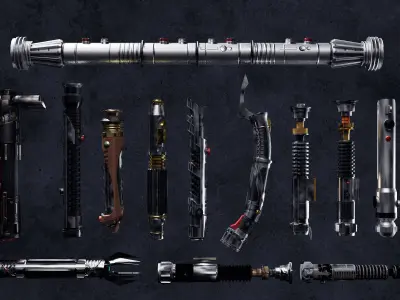 All StarWars Lightsabers Pack Low-poly 3D model