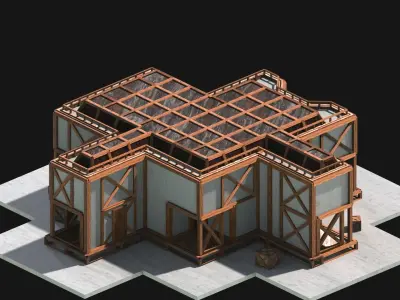 Medieval Low Poly Building Castle Wooden Village Stone House 41 Low-poly 3D model