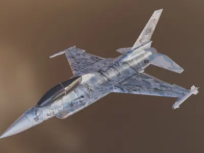 f-16 model fighter jet flying in clouds 3D model