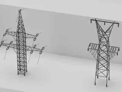 High Voltage Power Tower Pack Low-poly 3D model