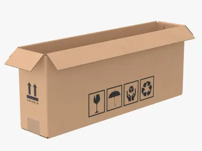Cardboard Box 50x10x20 Open 3D model