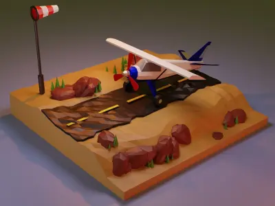 Airport plane in desert 3D model