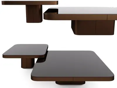 Modern Square Black Glass and Gold Brass Metal Sofa Table Tab Free 3D model
