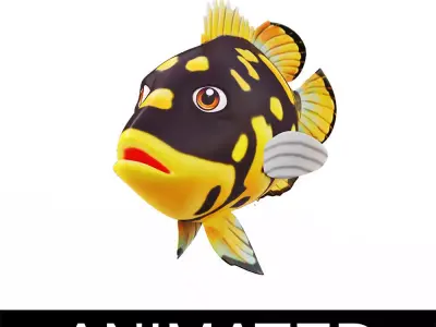 Tripletail Fish Cartoon Animated Low-poly 3D model