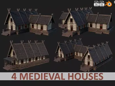 4 Old Medieval Building House 4K Tex GameReady 85 to 88 Low-poly 3D model