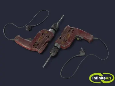 Drill two drills Low-poly 3D model