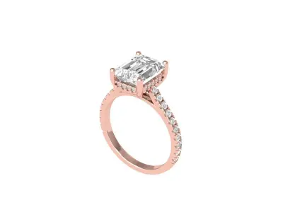 Emerald Solitaire Ring With Hidden Halo Cathedral setting Ring 3D print model purchase