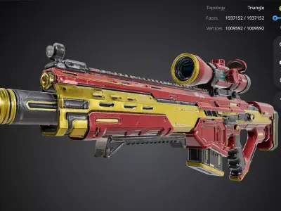 Futuristic Red and Yellow Rifle 3D model
