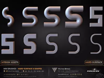 10 Hard Surface IMM S Shapes Low-poly 3D model