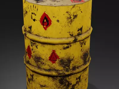Metal barrel with elements of dirt rust and stickers Low-poly 3D model