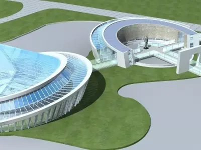 Architecture futuristic building with glass roof 3D model