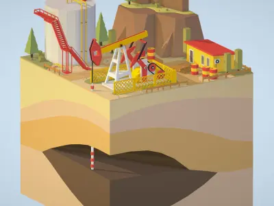 Isometric oil field extracting crude oil Low-poly 3D model