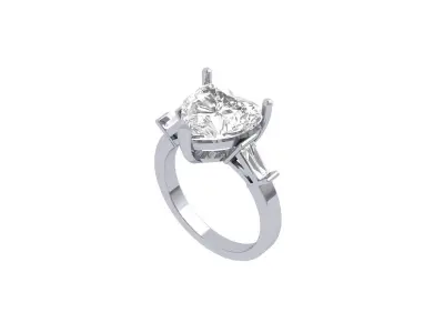 Heart ring with side stone 3D print model buy