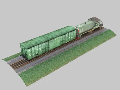 Lowpoly Locomotive and Wagon  Low-poly 3D model