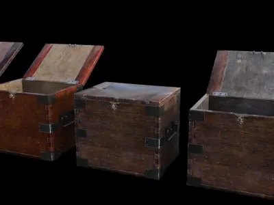 Old Wooden Safe Box Wood Low-poly 3D model