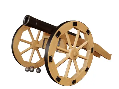 Cannon wooden on wheels 3D model