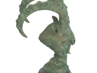 Goat bust rusted statue Low-poly 3D model