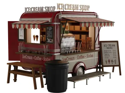 IceCream Food Cart Trailer 3D model